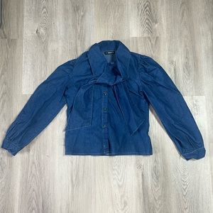 Shein Denim Bow Tie Long Sleeve Top